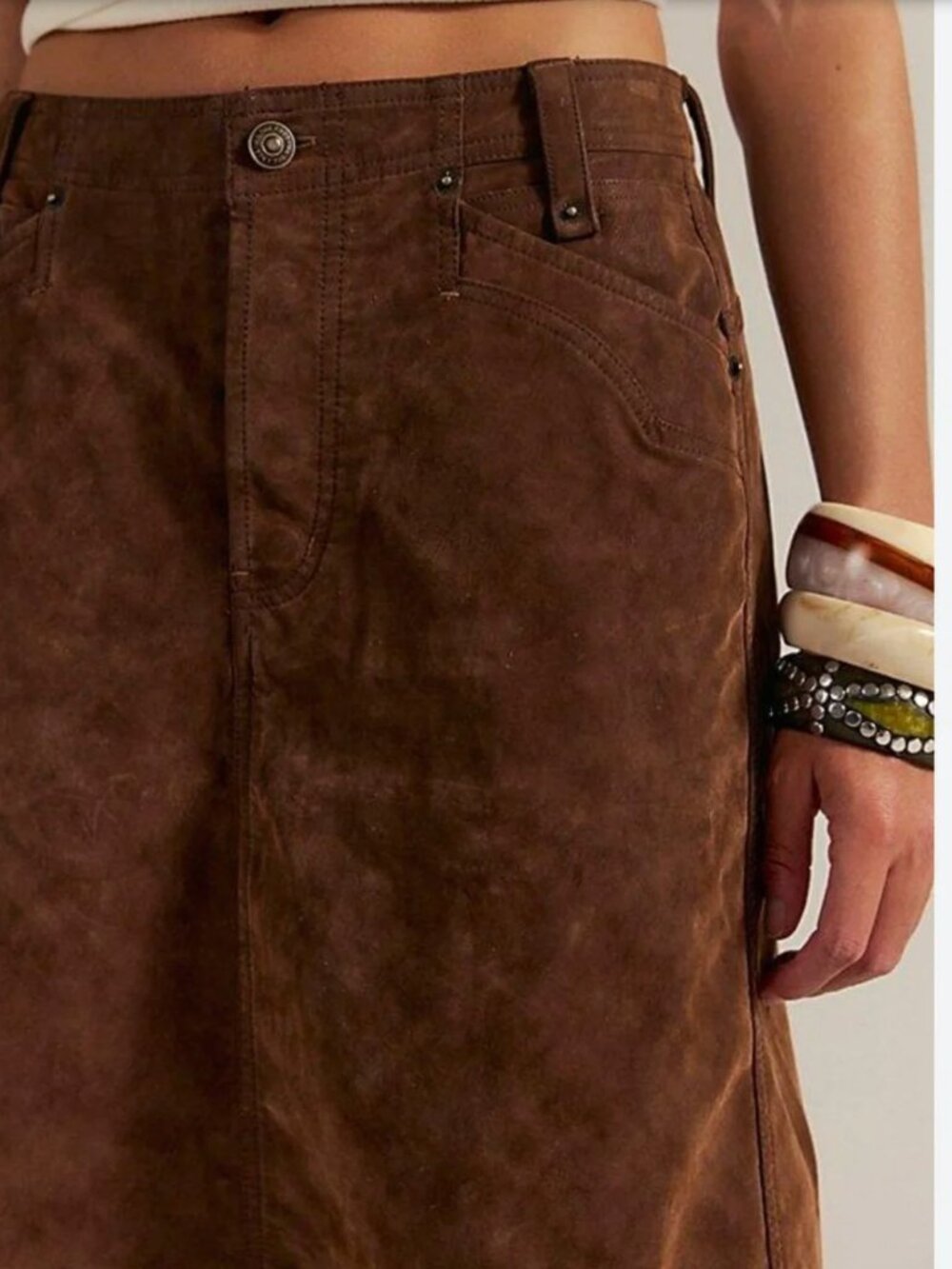 NWT Free People Suzy Chocolate Suede-Look Brown Midi Skirt  A-Line Skirt Size 25
